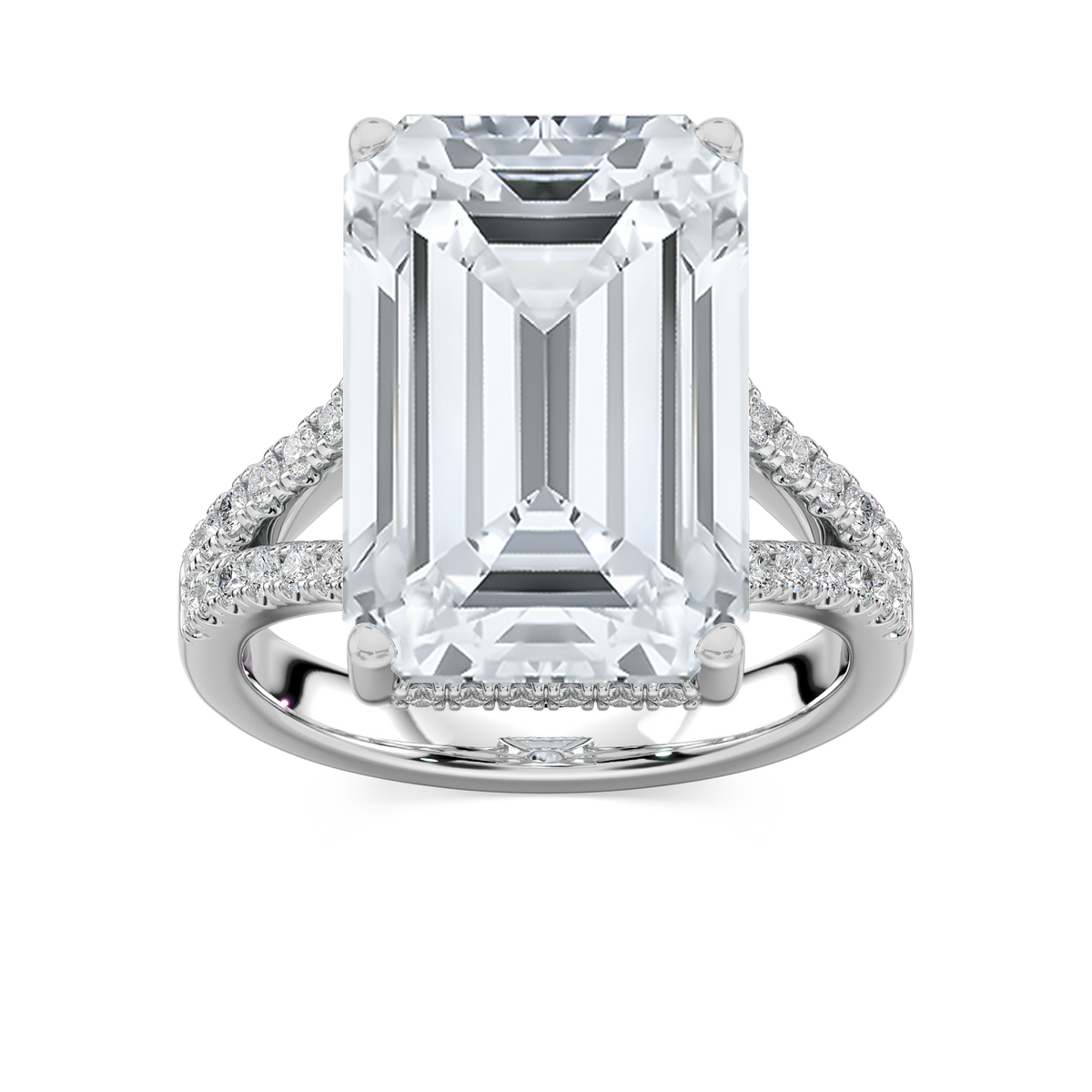 Stephanie 15 ¾ ctw Emerald LGD Split Shank Hidden Halo Engagement Ring - Signature Collection - 14K White Gold