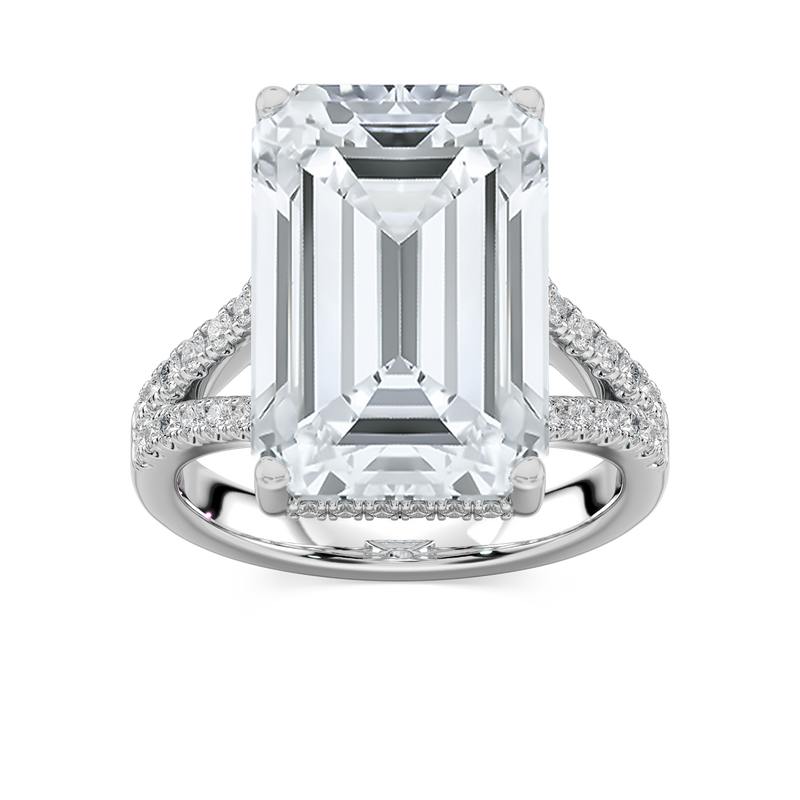 Stephanie 15 ¾ ctw Emerald LGD Split Shank Hidden Halo Engagement Ring - Signature Collection - 14K White Gold