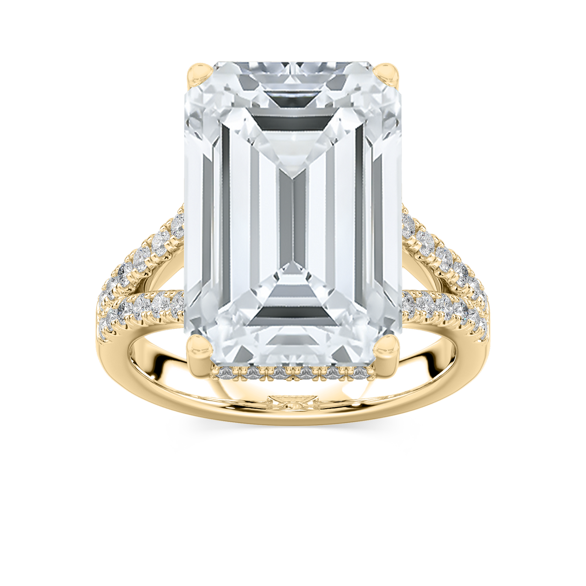 Stephanie 15 ¾ ctw Emerald LGD Split Shank Hidden Halo Engagement Ring - Signature Collection - 14K Yellow Gold