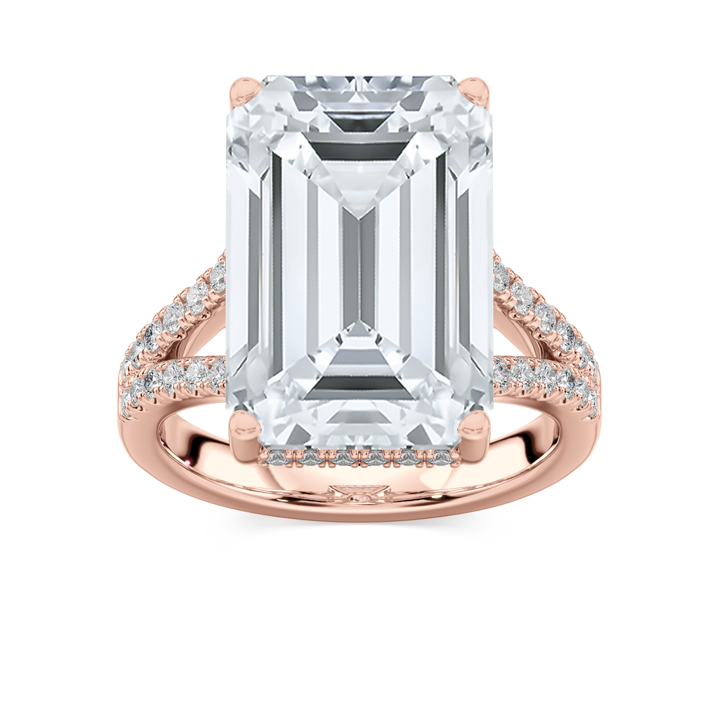 Stephanie 15 ¾ ctw Emerald LGD Split Shank Hidden Halo Engagement Ring - Signature Collection - 14K Rose Gold