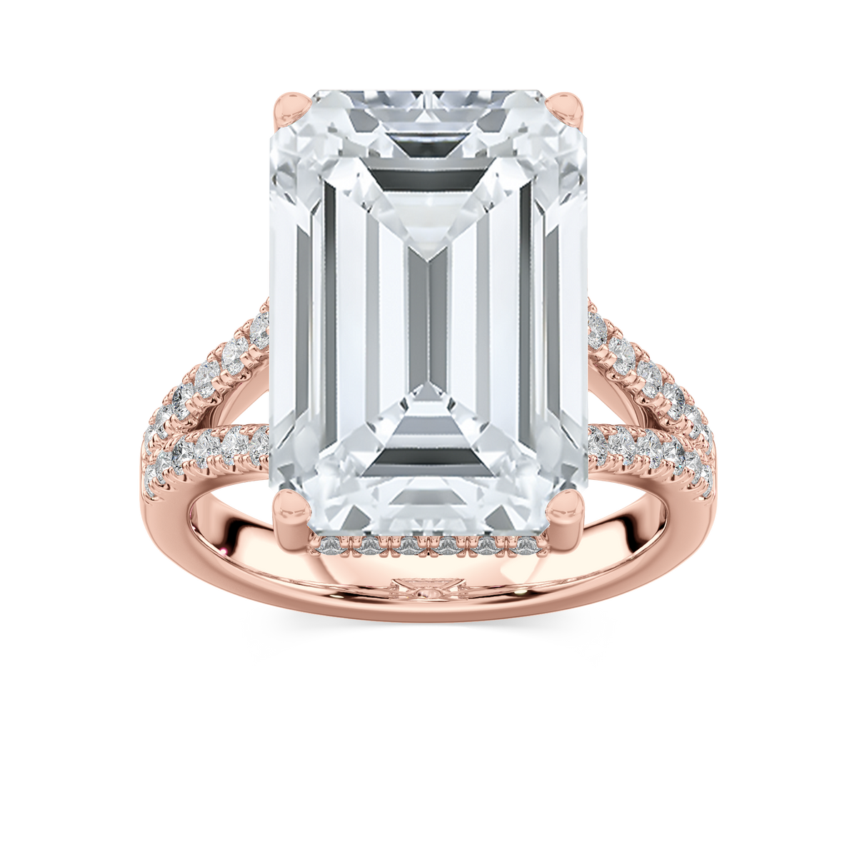 Stephanie 15 ¾ ctw Emerald LGD Split Shank Hidden Halo Engagement Ring - Signature Collection - 14K Rose Gold