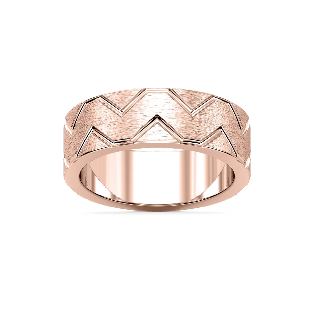 Storm 7.00mm Geometric Grooves Plain Metal Band - 14K Rose Gold / Cross Satin