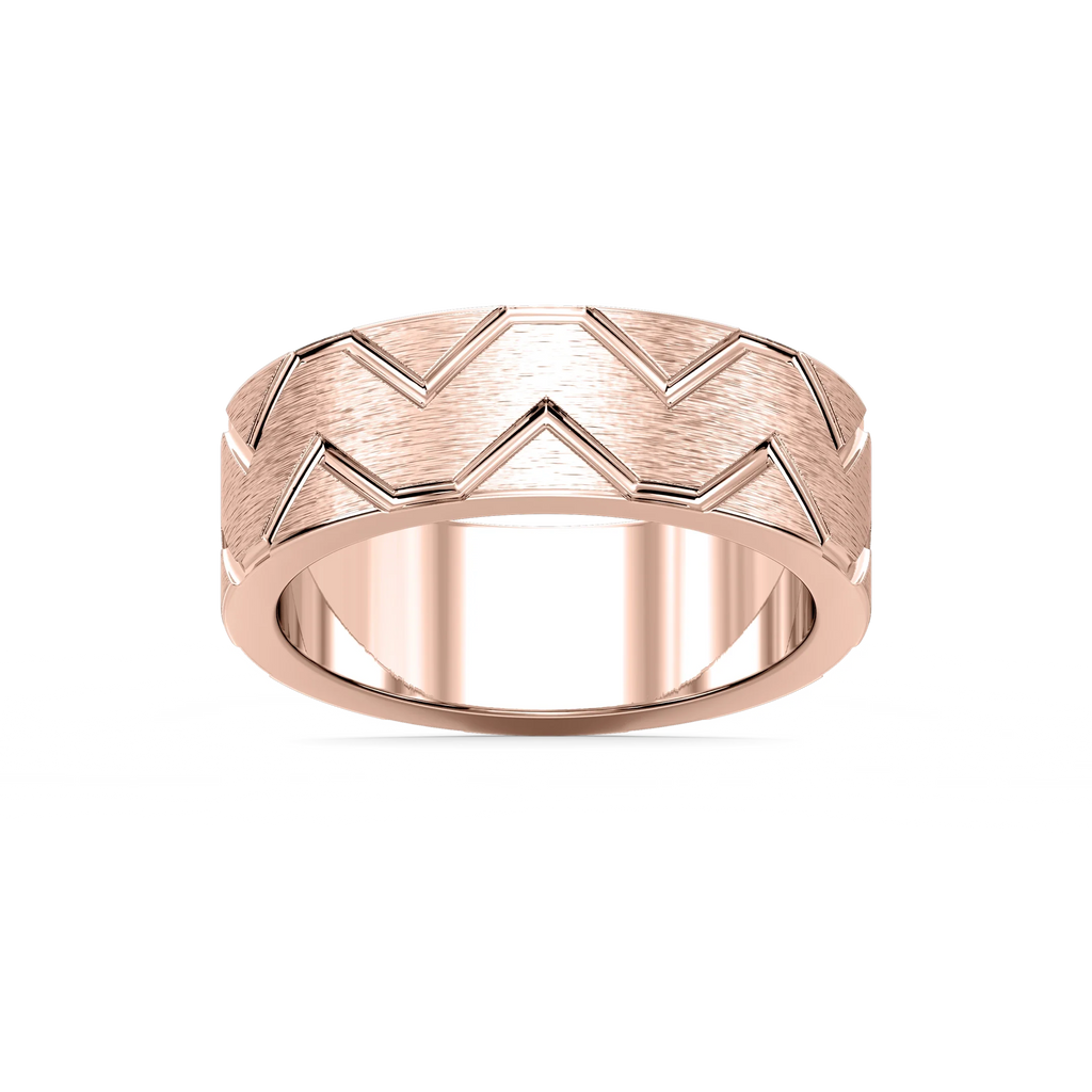 Storm 7.00mm Geometric Grooves Plain Metal Band - 18K Rose Gold / Cross Satin