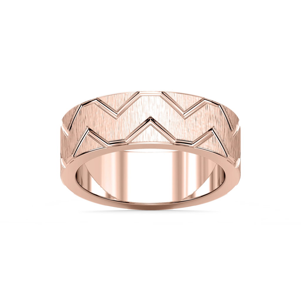 Storm 7.00mm Geometric Grooves Plain Metal Band - 18K Rose Gold / Satin