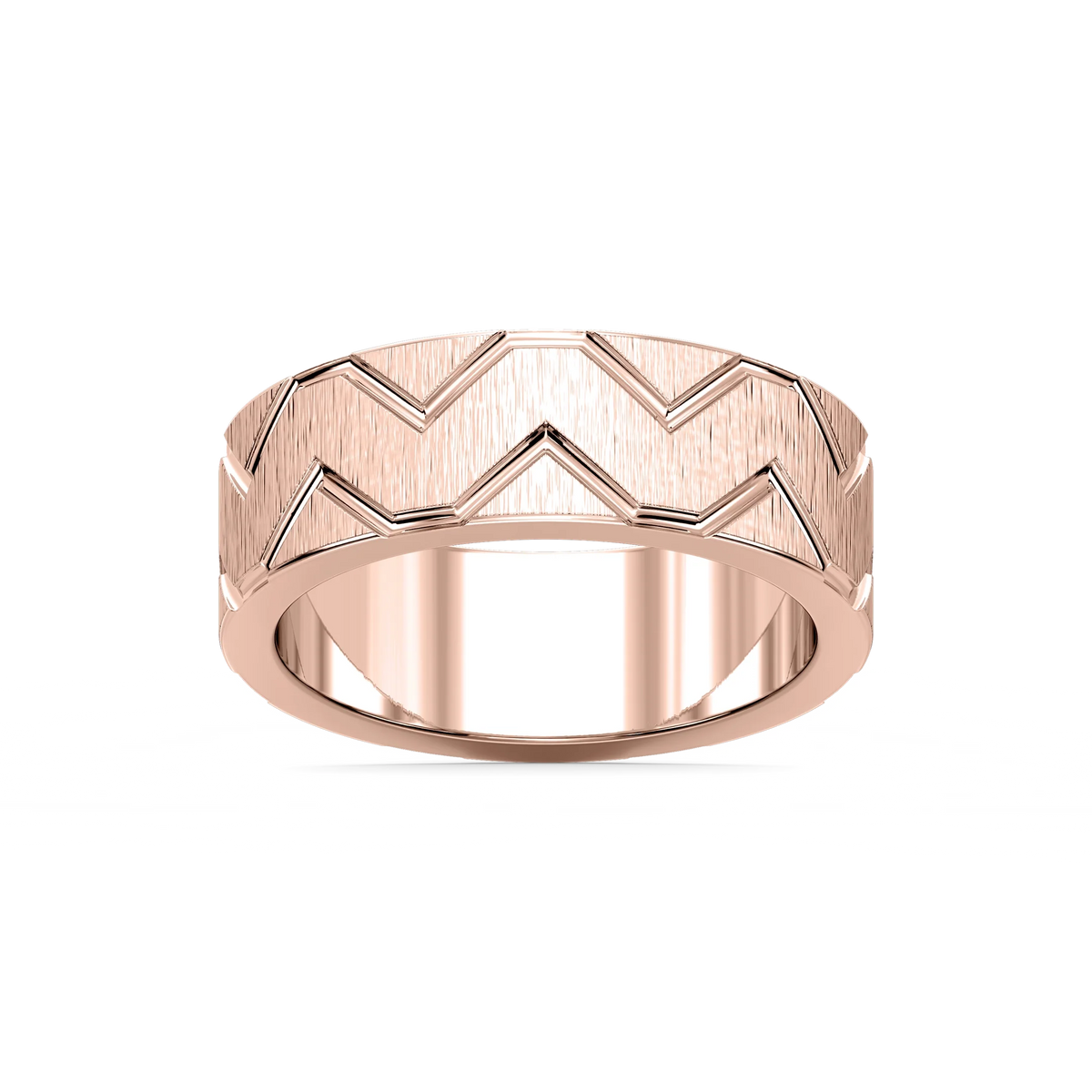 Storm 7.00mm Geometric Grooves Plain Metal Band - 18K Rose Gold / Satin