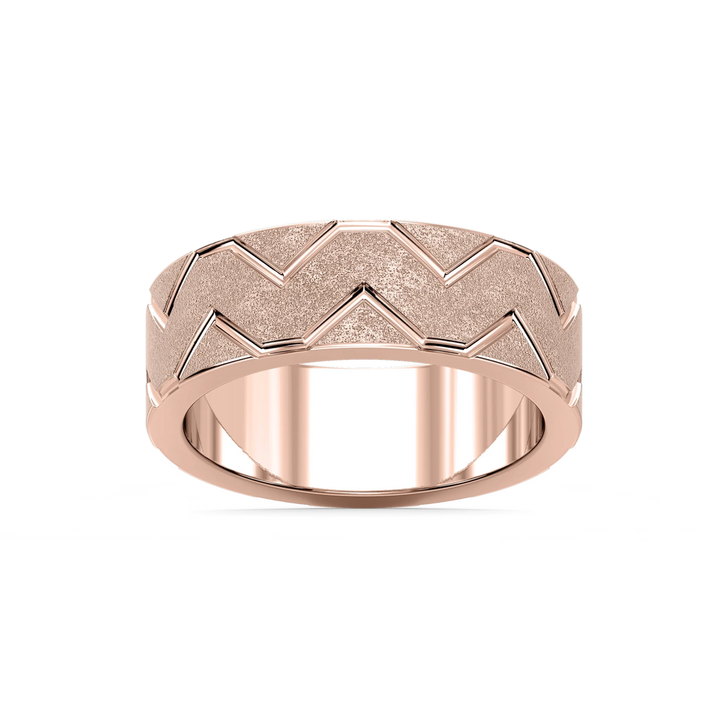Storm 7.00mm Geometric Grooves Plain Metal Band - 14K Rose Gold / Sandblast