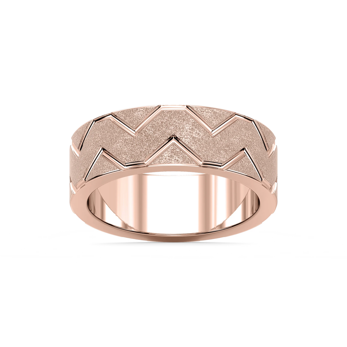 Storm 7.00mm Geometric Grooves Plain Metal Band - 14K Rose Gold / Sandblast
