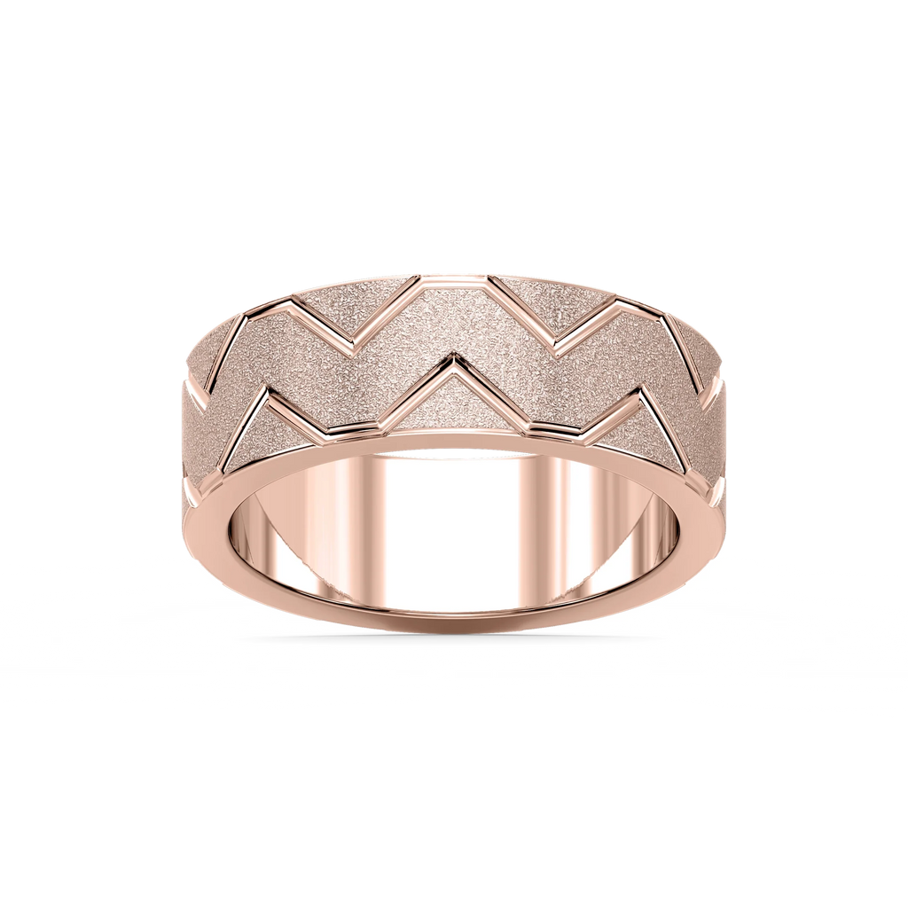Storm 7.00mm Geometric Grooves Plain Metal Band - 14K Rose Gold / Stone