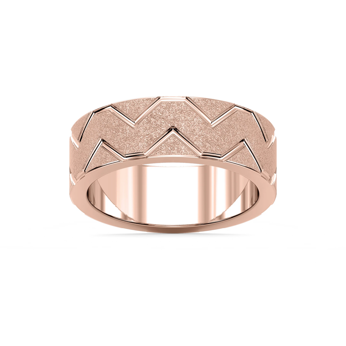 Storm 7.00mm Geometric Grooves Plain Metal Band - 14K Rose Gold / Wire Matte