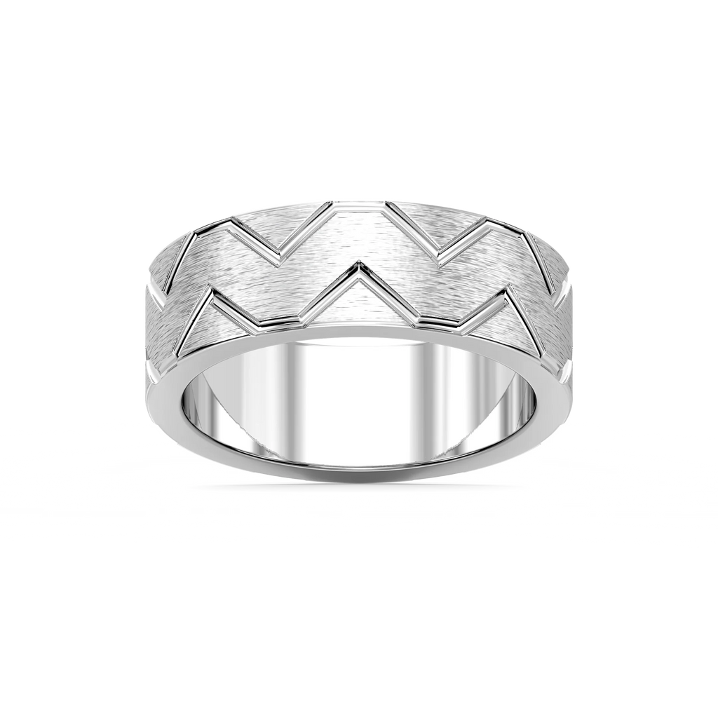 Storm 7.00mm Geometric Grooves Plain Metal Band - 14K White Gold / Cross Satin