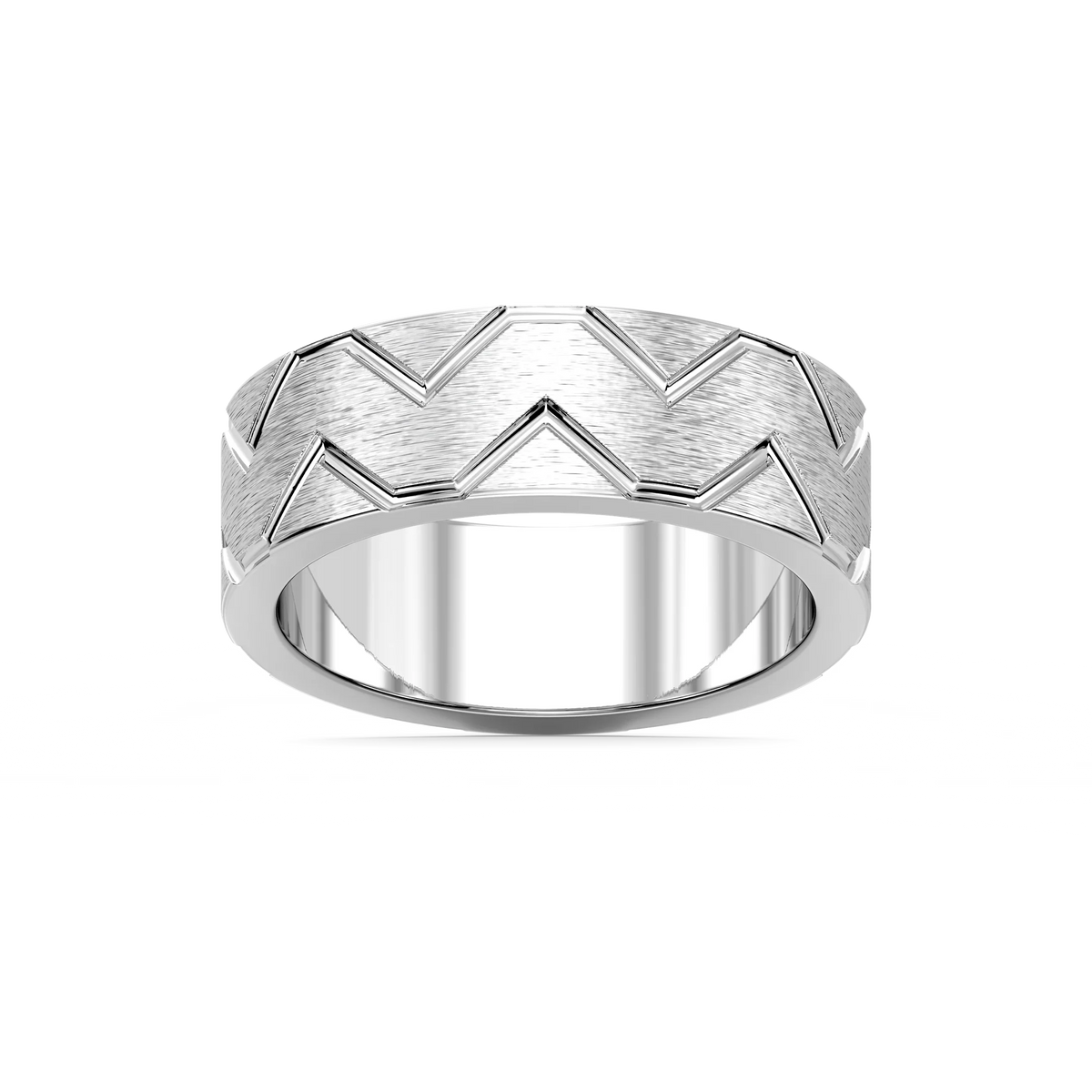 Storm 7.00mm Geometric Grooves Plain Metal Band - 14K White Gold / Cross Satin