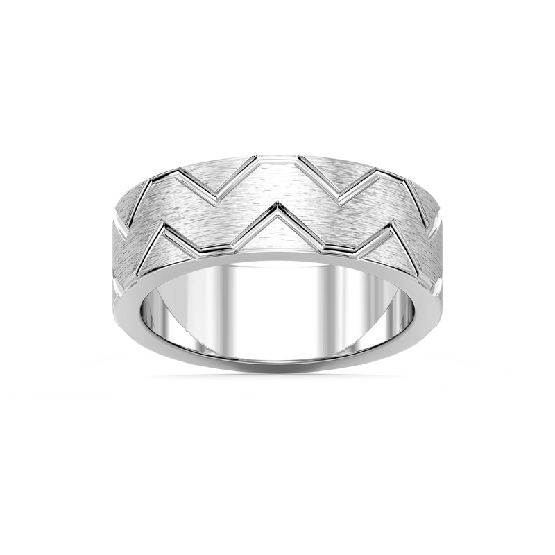 Storm 7.00mm Geometric Grooves Plain Metal Band - 14K White Gold / Cross Satin