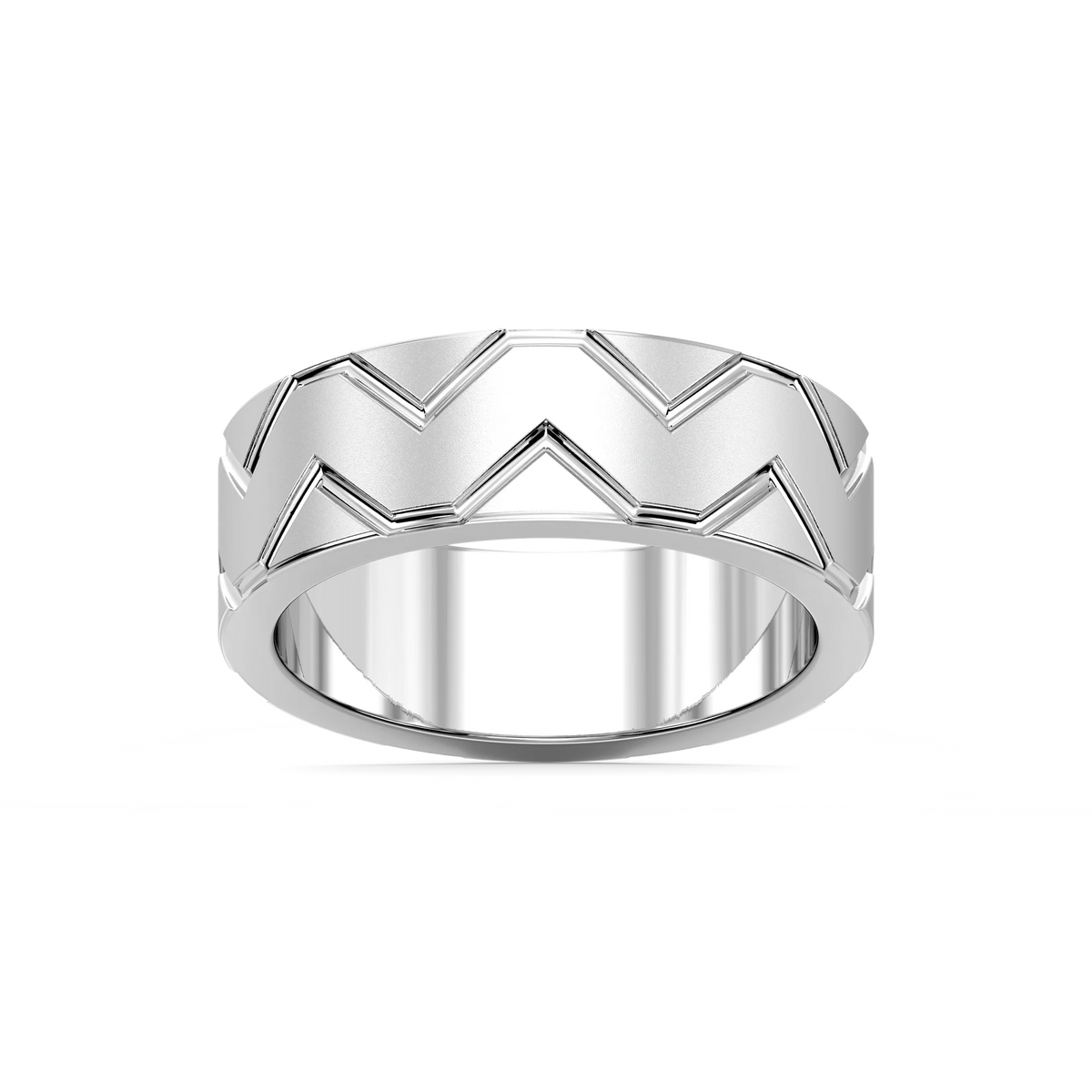 Storm 7.00mm Geometric Grooves Plain Metal Band - 14K White Gold / Glass Bead