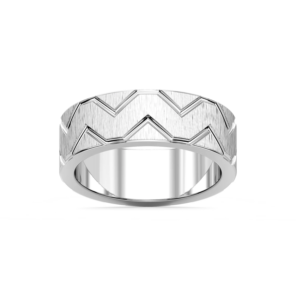 Storm 7.00mm Geometric Grooves Plain Metal Band - 14K White Gold / Satin