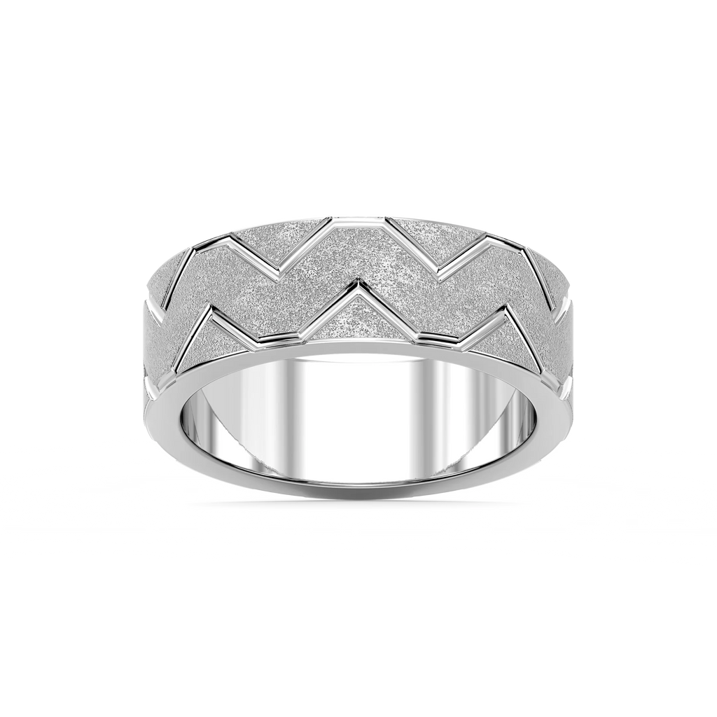 Storm 7.00mm Geometric Grooves Plain Metal Band - 14K White Gold / Sandblast
