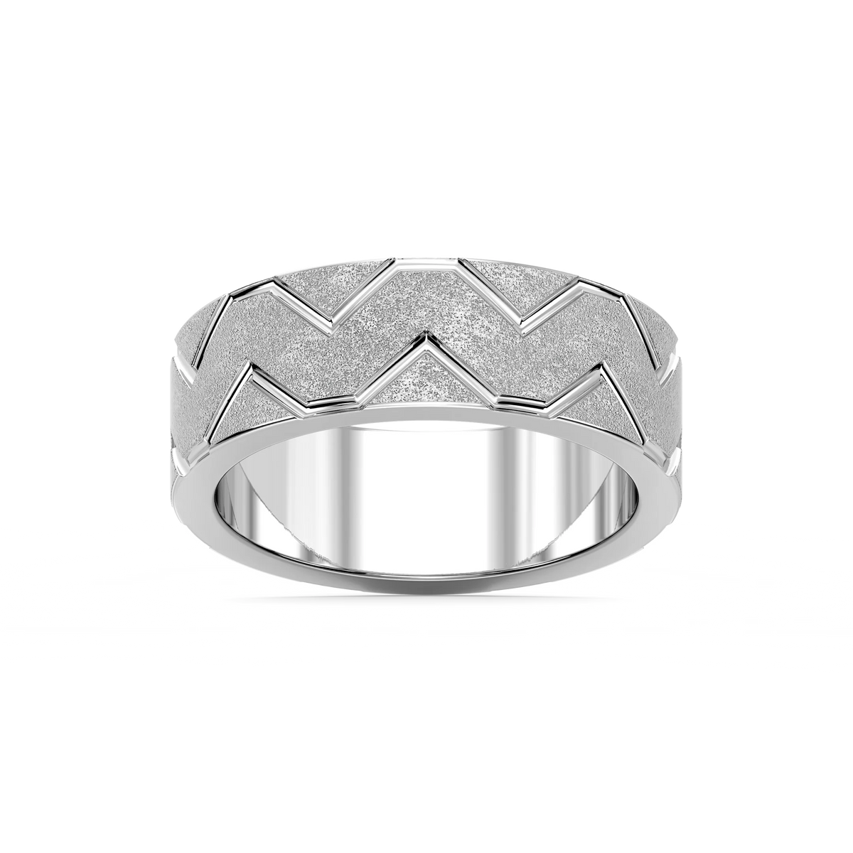 Storm 7.00mm Geometric Grooves Plain Metal Band - 14K White Gold / Sandblast