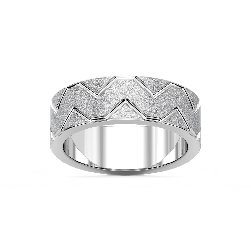 Storm 7.00mm Geometric Grooves Plain Metal Band - 14K White Gold / Stone