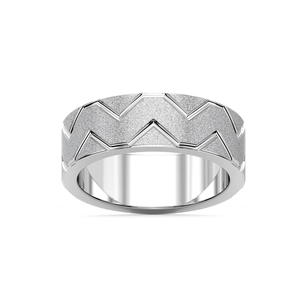 Storm 7.00mm Geometric Grooves Plain Metal Band - 14K White Gold / Stone