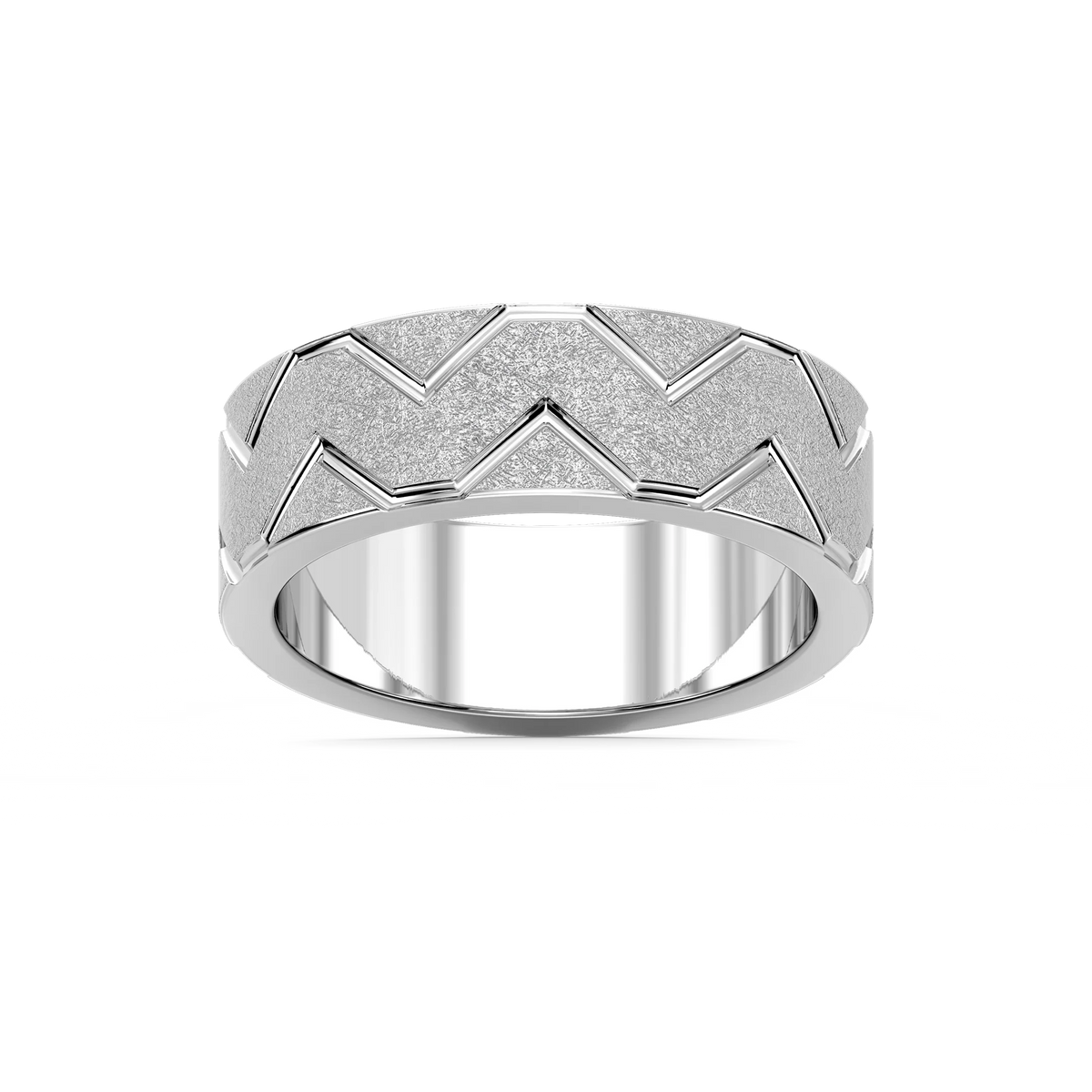 Storm 7.00mm Geometric Grooves Plain Metal Band - 14K White Gold / Wire Matte