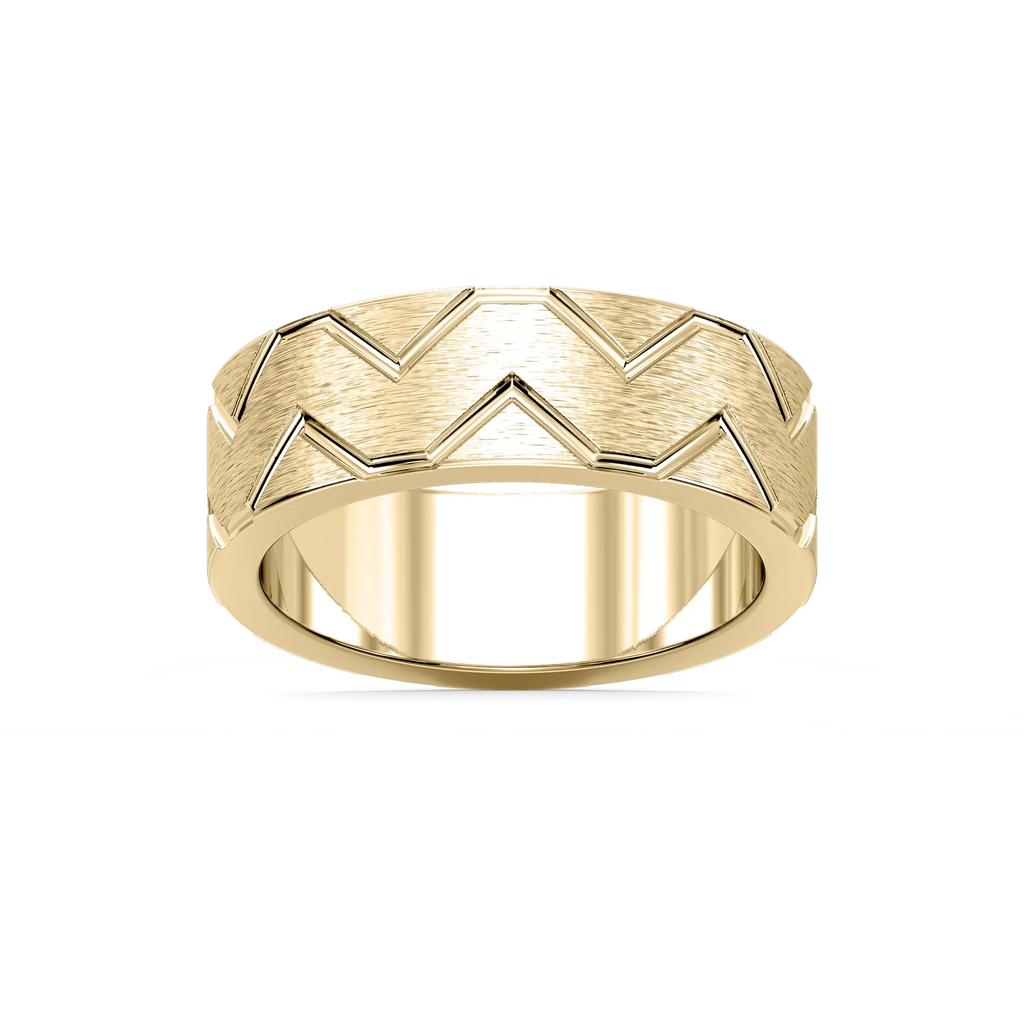 Storm 7.00mm Geometric Grooves Plain Metal Band - 18K Yellow Gold / Cross Satin