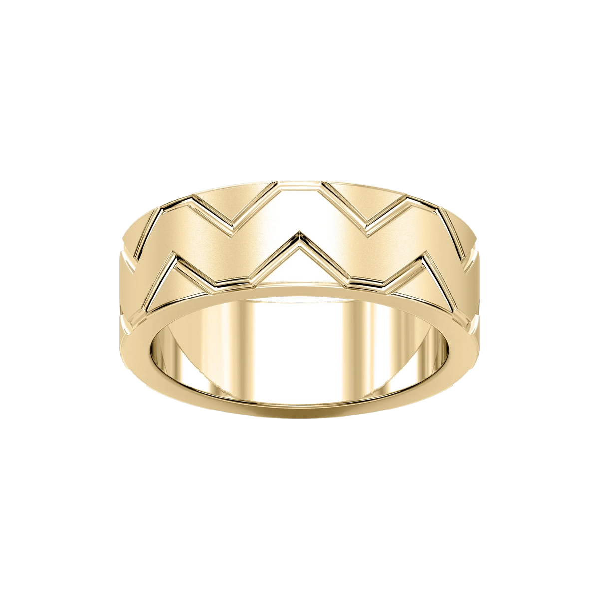 Storm 7.00mm Geometric Grooves Plain Metal Band - 14K Yellow Gold / Glass Bead