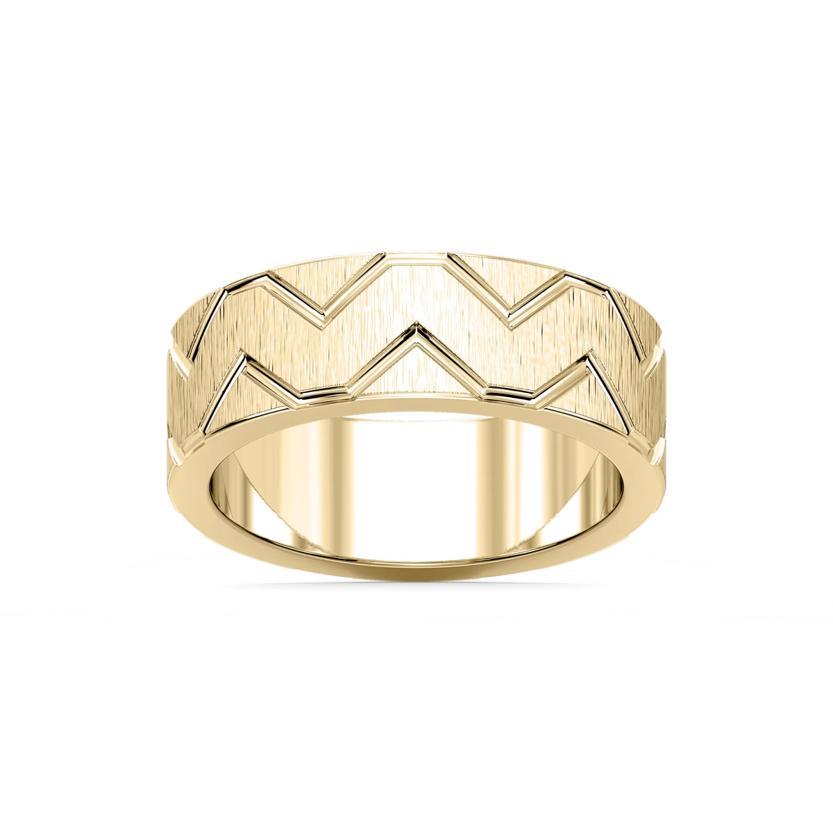 Storm 7.00mm Geometric Grooves Plain Metal Band - 14K Yellow Gold / Satin