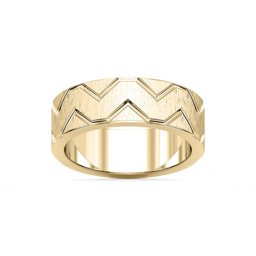 Storm 7.00mm Geometric Grooves Plain Metal Band - 18K Yellow Gold / Satin