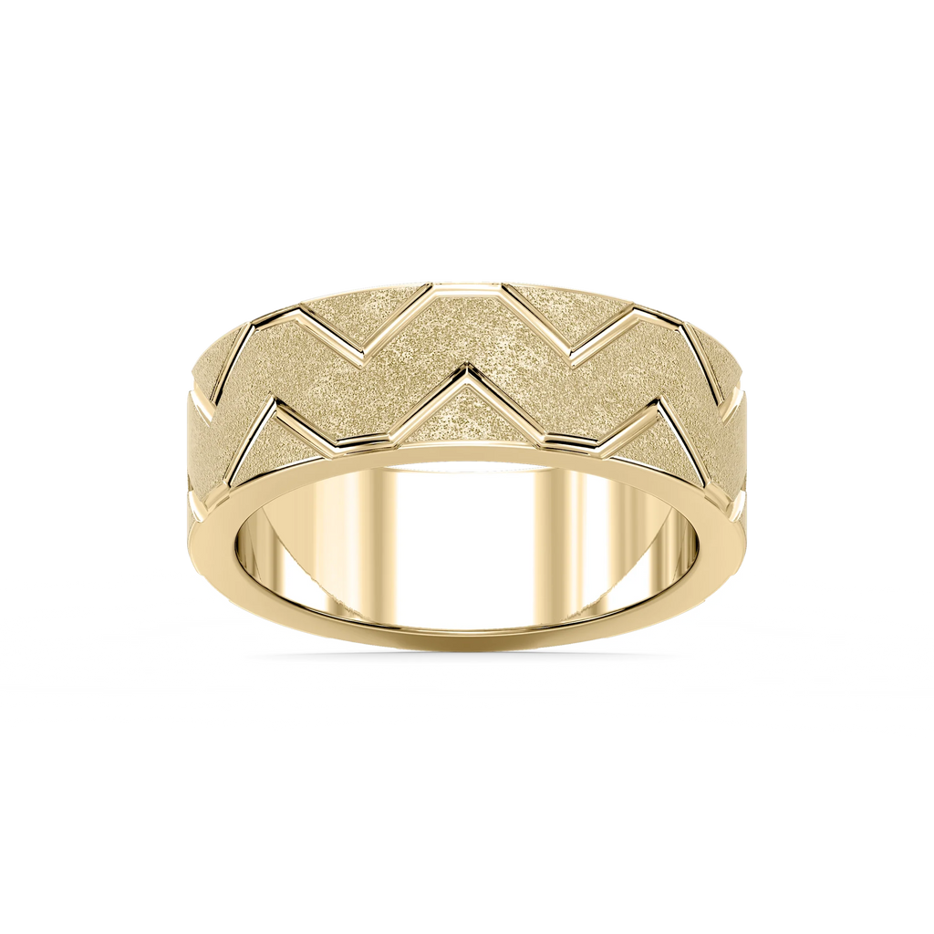 Storm 7.00mm Geometric Grooves Plain Metal Band - 14K Yellow Gold / Sandblast