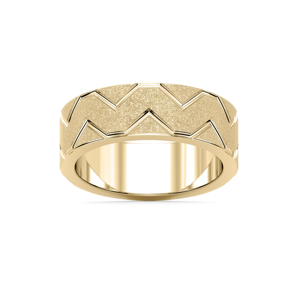 Storm 7.00mm Geometric Grooves Plain Metal Band - 14K Yellow Gold / Wire Matte