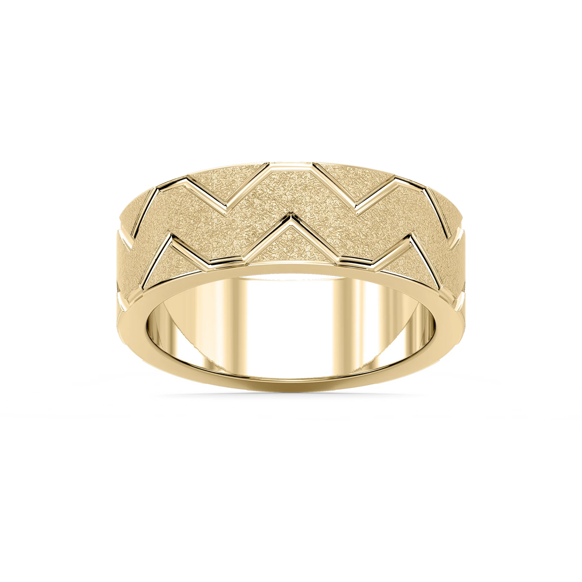 Storm 7.00mm Geometric Grooves Plain Metal Band - 14K Yellow Gold / Wire Matte