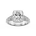 Sylvia Old Mine Cushion LGD Etched Milgrain Side Stone Engagement Ring - 14K White Gold / 1 ctw