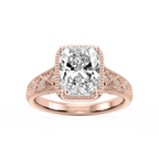 Sylvia Old Mine Cushion LGD Etched Milgrain Side Stone Engagement Ring - 14K Rose Gold / 5 ctw
