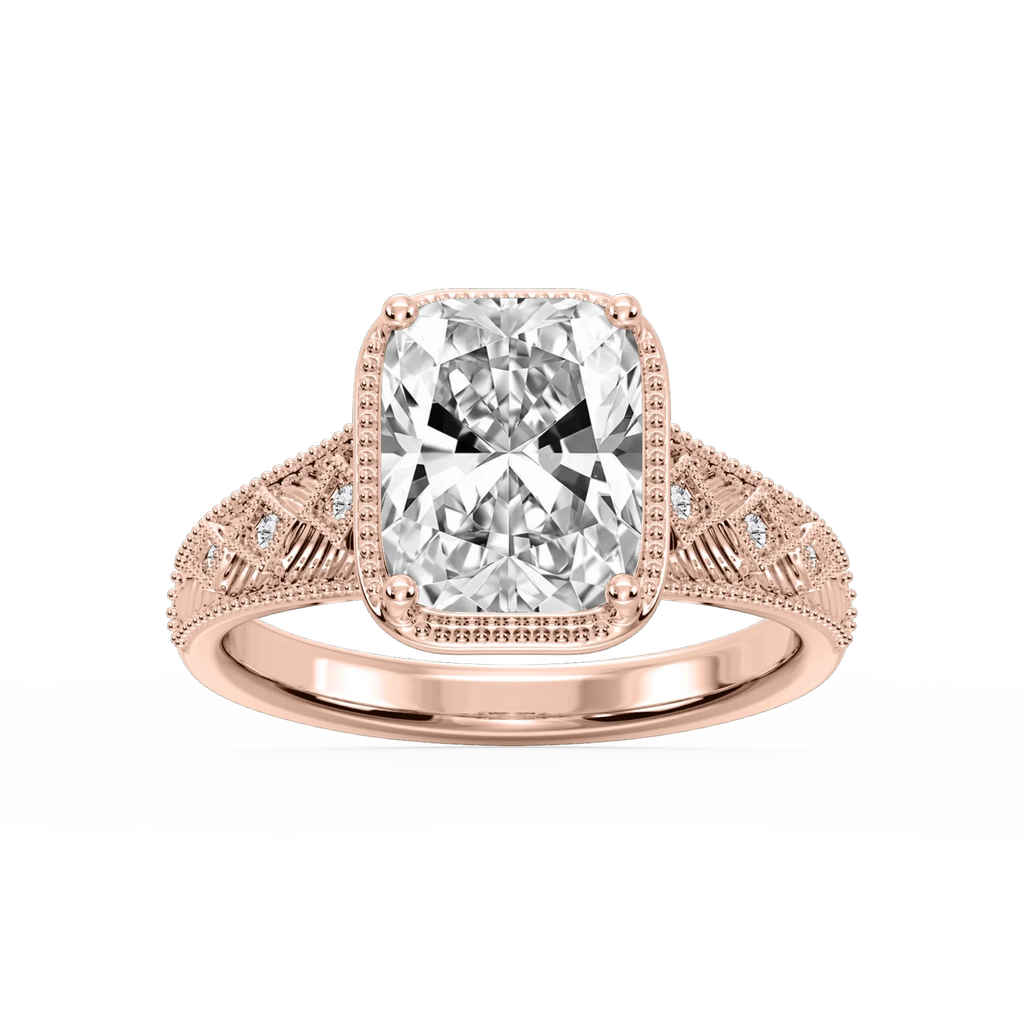 Sylvia Old Mine Cushion LGD Etched Milgrain Side Stone Engagement Ring - 14K Rose Gold / 6 ctw