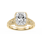 Sylvia Old Mine Cushion LGD Etched Milgrain Side Stone Engagement Ring - 18K Yellow Gold / 1 ctw