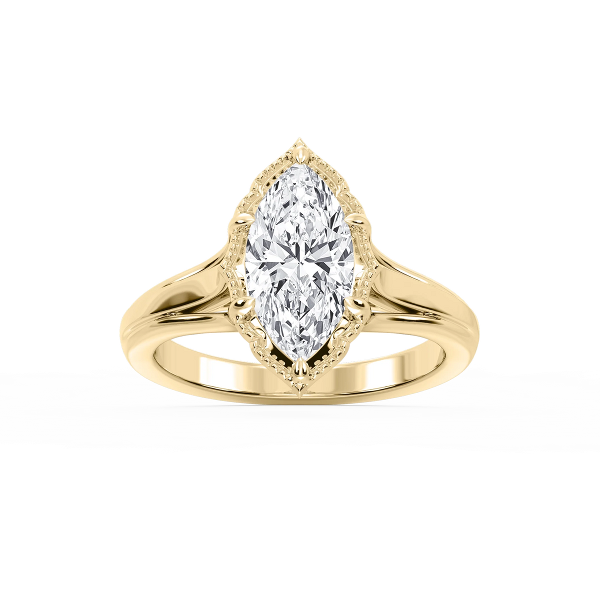 Tabitha Marquise LGD Six Prong Catherdral Side Stone Engagement Ring - 18K Yellow Gold