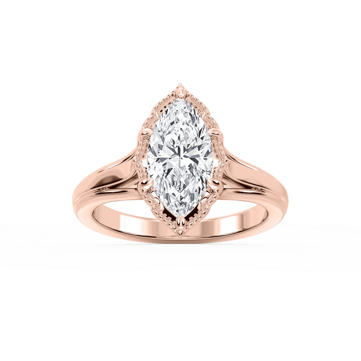 Tabitha Marquise LGD Six Prong Catherdral Side Stone Engagement Ring - 18K Rose Gold