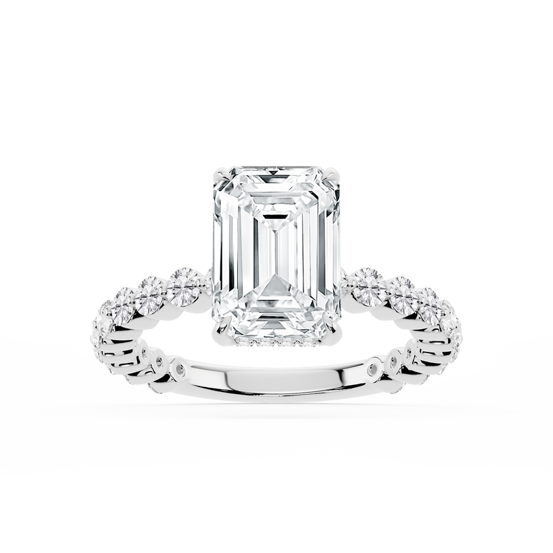 Tamara Emerald LGD Single Shared Prong Hidden Halo Engagement Ring - 14K White Gold / 1 ⅝ ctw / F-VS2