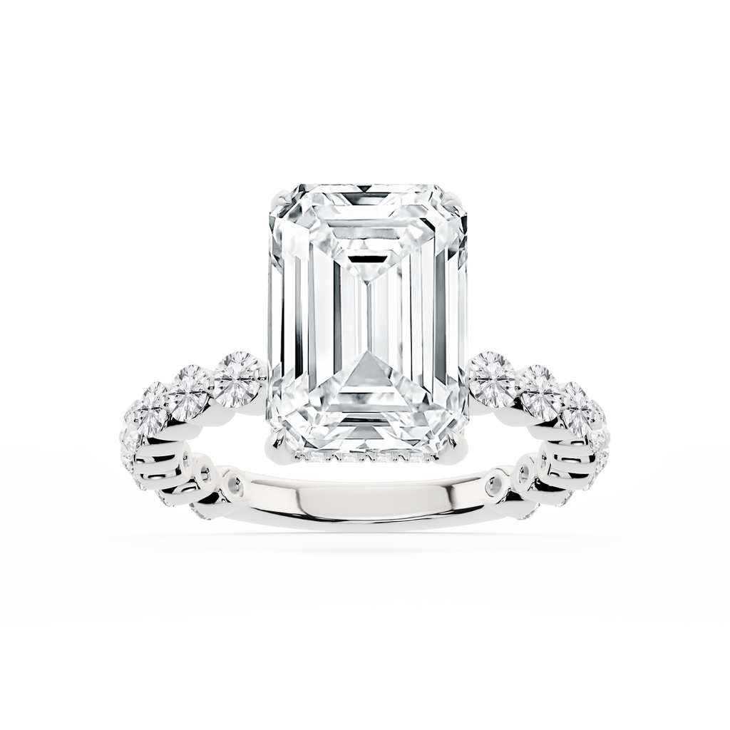 Tamara Emerald LGD Single Shared Prong Hidden Halo Engagement Ring - 14K White Gold / 6 ctw / F-VS2
