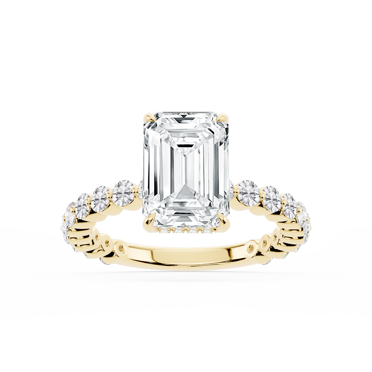 Tamara Emerald LGD Single Shared Prong Hidden Halo Engagement Ring - 14K Yellow Gold / 2 ⅔ ctw / F-VS2