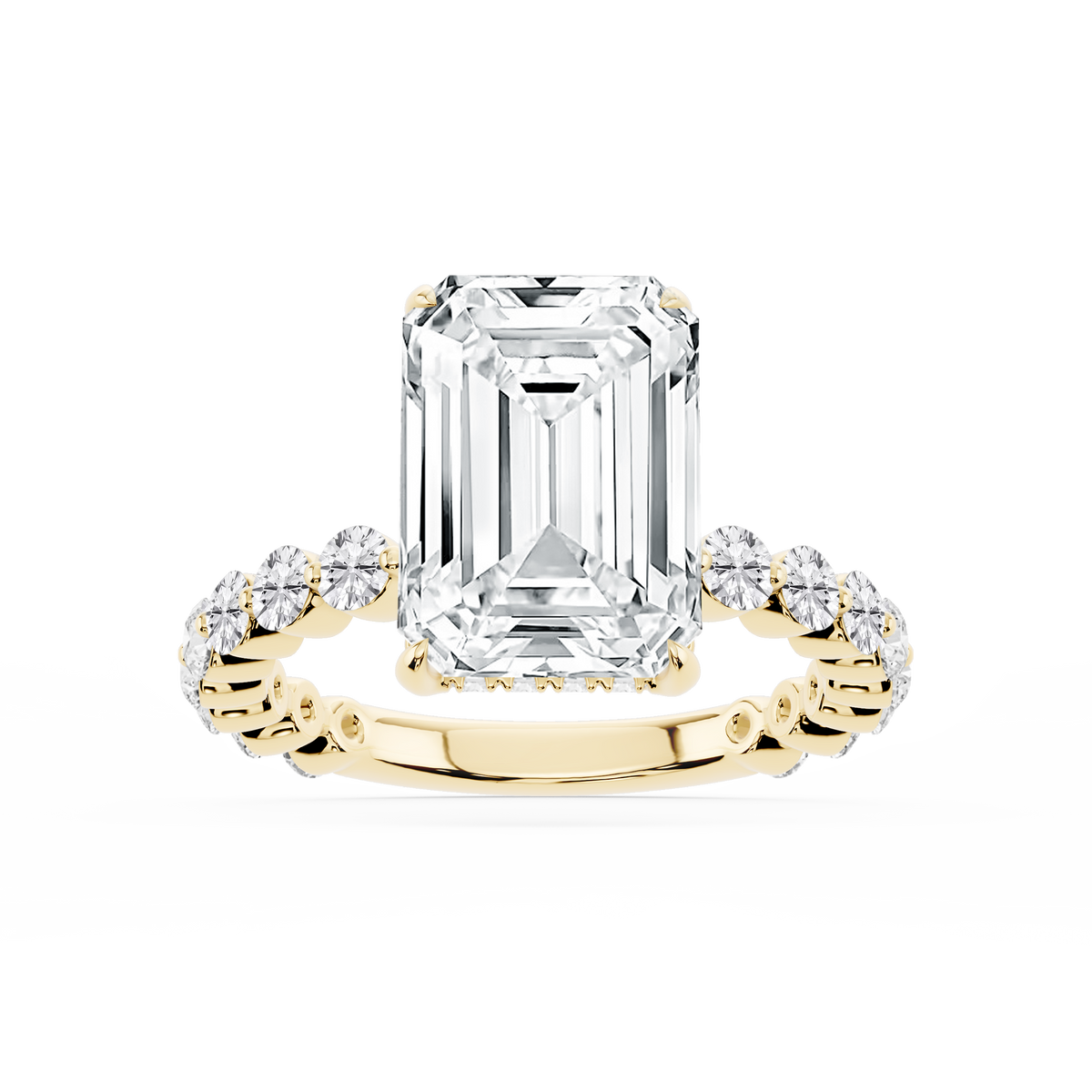 Tamara Emerald LGD Single Shared Prong Hidden Halo Engagement Ring - 14K Yellow Gold / 6 ctw / F-VS2