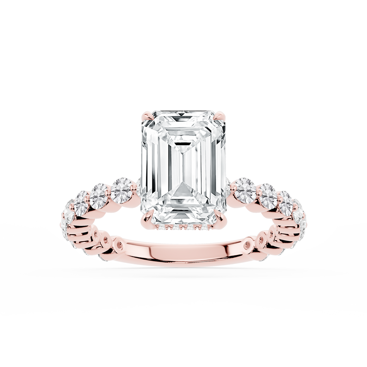 Tamara Emerald LGD Single Shared Prong Hidden Halo Engagement Ring - 14K Rose Gold / 1 ⅝ ctw / F-VS2