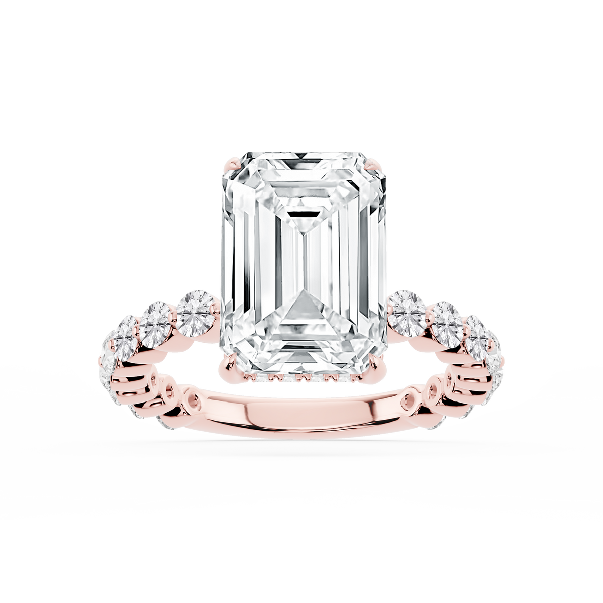 Tamara Emerald LGD Single Shared Prong Hidden Halo Engagement Ring - 14K Rose Gold / 4 ⅞ ctw / F-VS2