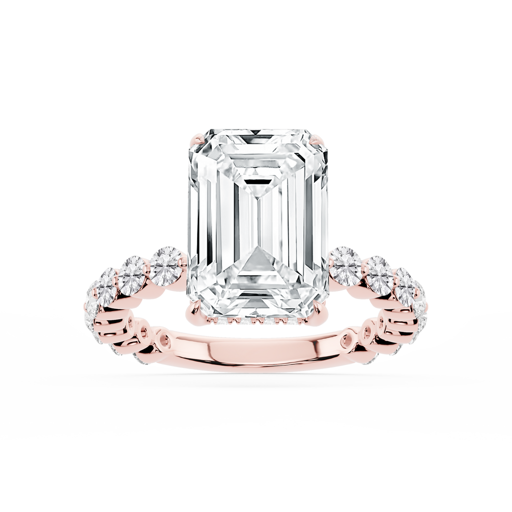 Tamara Emerald LGD Single Shared Prong Hidden Halo Engagement Ring - 14K Rose Gold / 6 ctw / F-VS2
