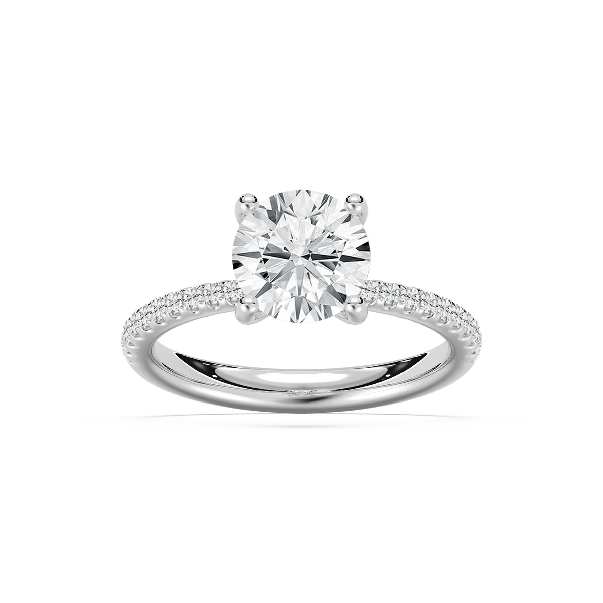 Tavia 2 ¹⁄₄ ctw Round LGD Tapered Side Stone Engagement Ring - 14K White Gold / F-VS2