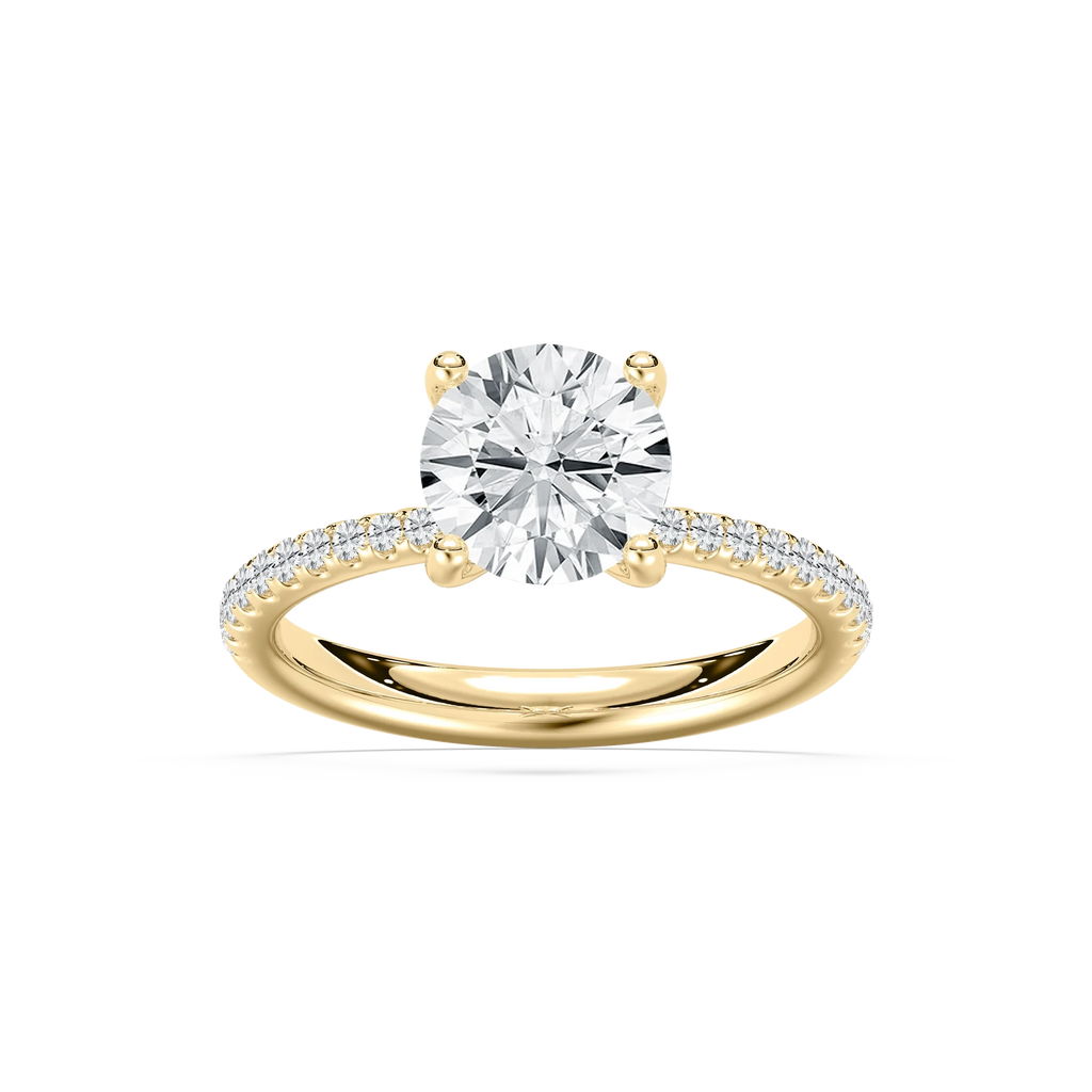 Tavia 2 ¹⁄₄ ctw Round LGD Tapered Side Stone Engagement Ring - 14K Yellow Gold / F-VS2