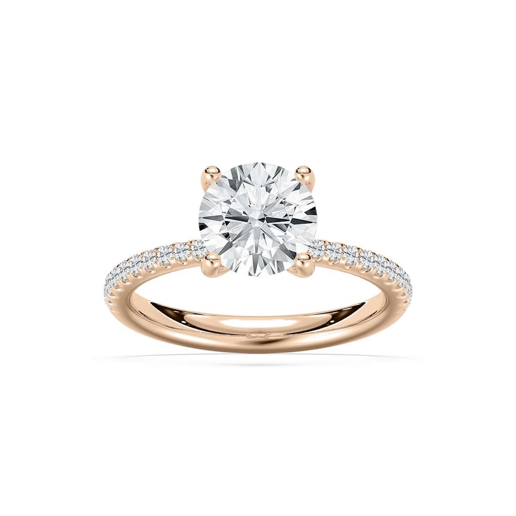 Tavia 2 ¹⁄₄ ctw Round LGD Tapered Side Stone Engagement Ring - 14K Rose Gold / F-VS2