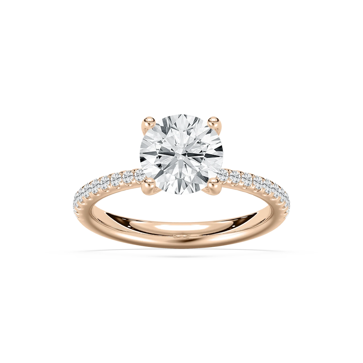 Tavia 2 ¹⁄₄ ctw Round LGD Tapered Side Stone Engagement Ring - 14K Rose Gold / F-VS2