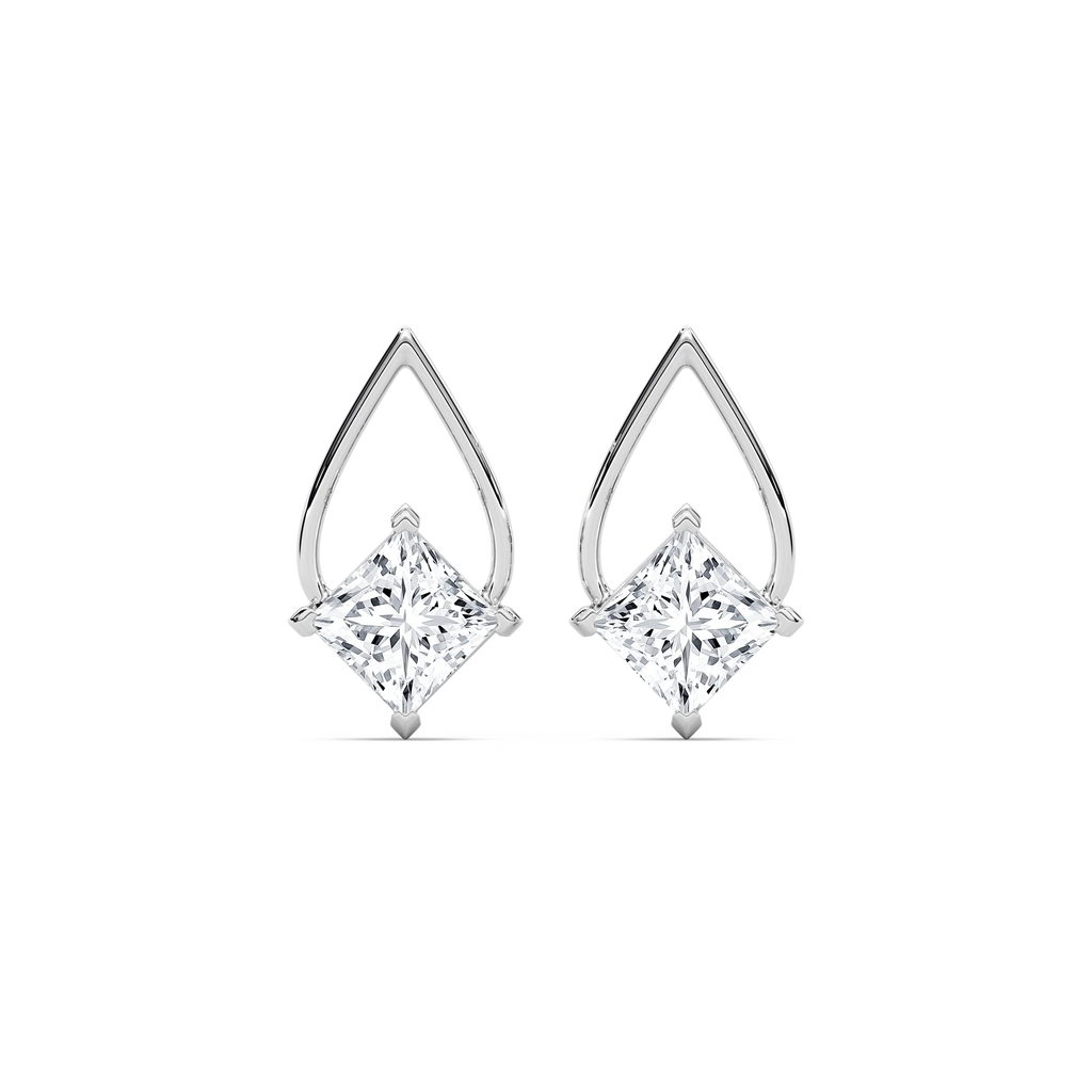 3 ctw Princess LGD Teardrop Frame Stud Earrings - 14K White Gold / F-VS2