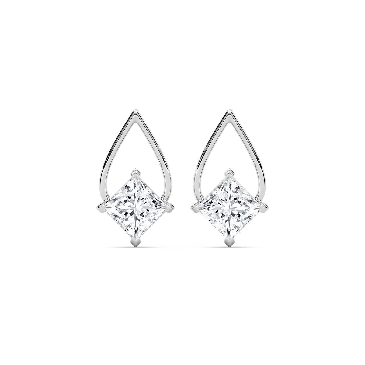 3 ctw Princess LGD Teardrop Frame Stud Earrings - 14K White Gold / F-VS2