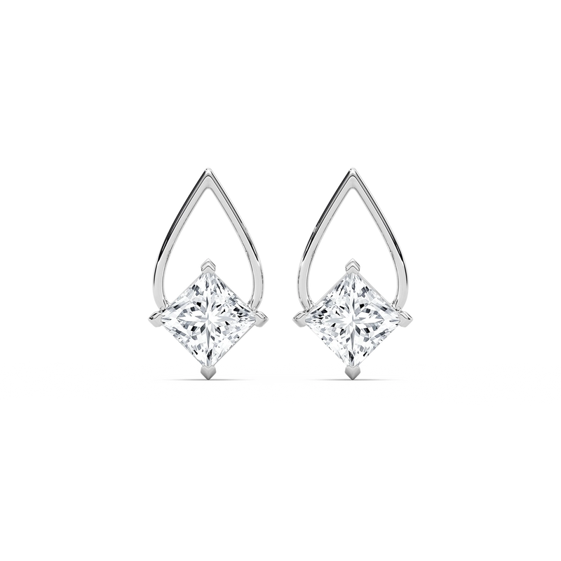 3 ctw Princess LGD Teardrop Frame Stud Earrings - 14K White Gold / F-VS2